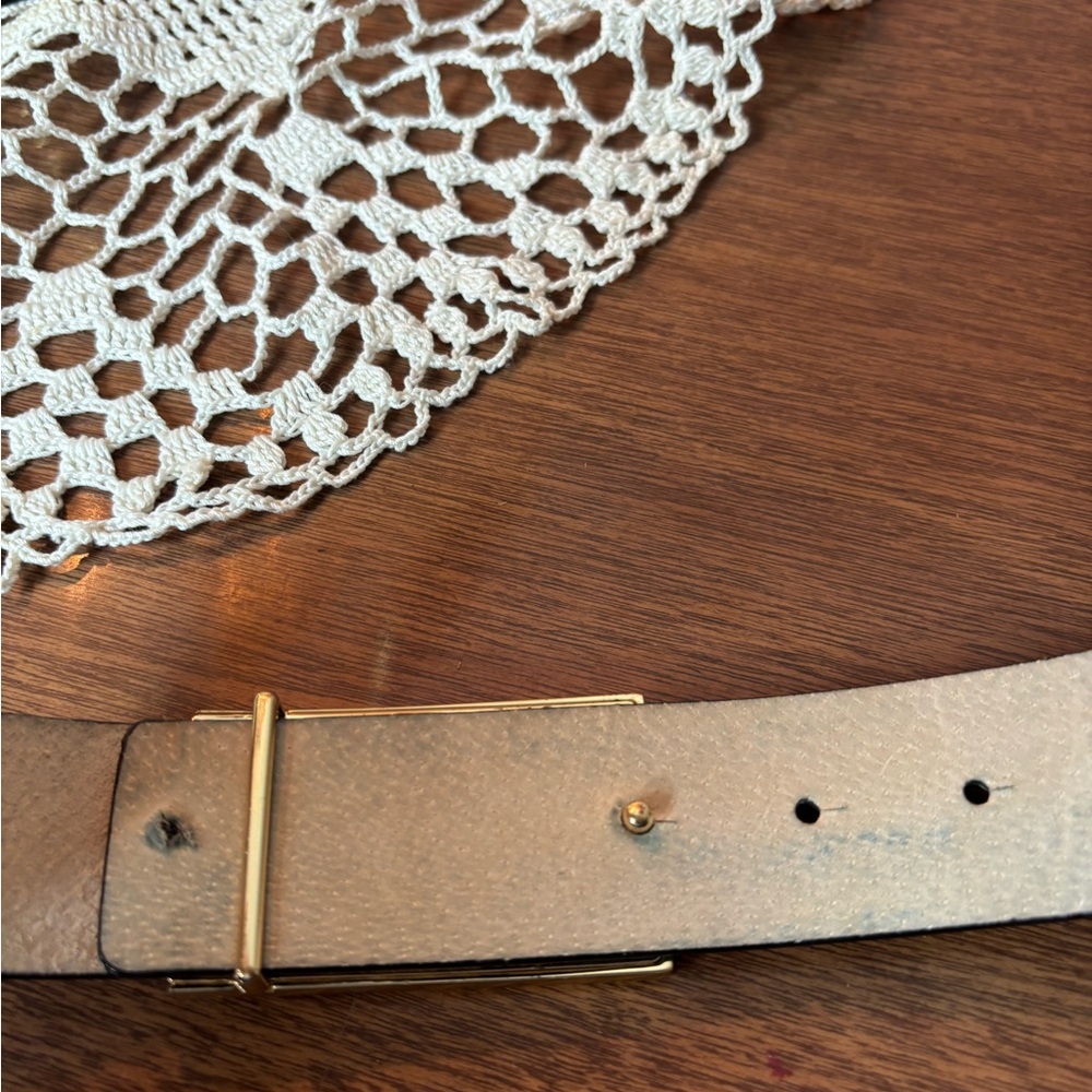White House Black Market Leopard Print Hair Calf & Leather Belt with Gold Buckle - Picture 4 of 6